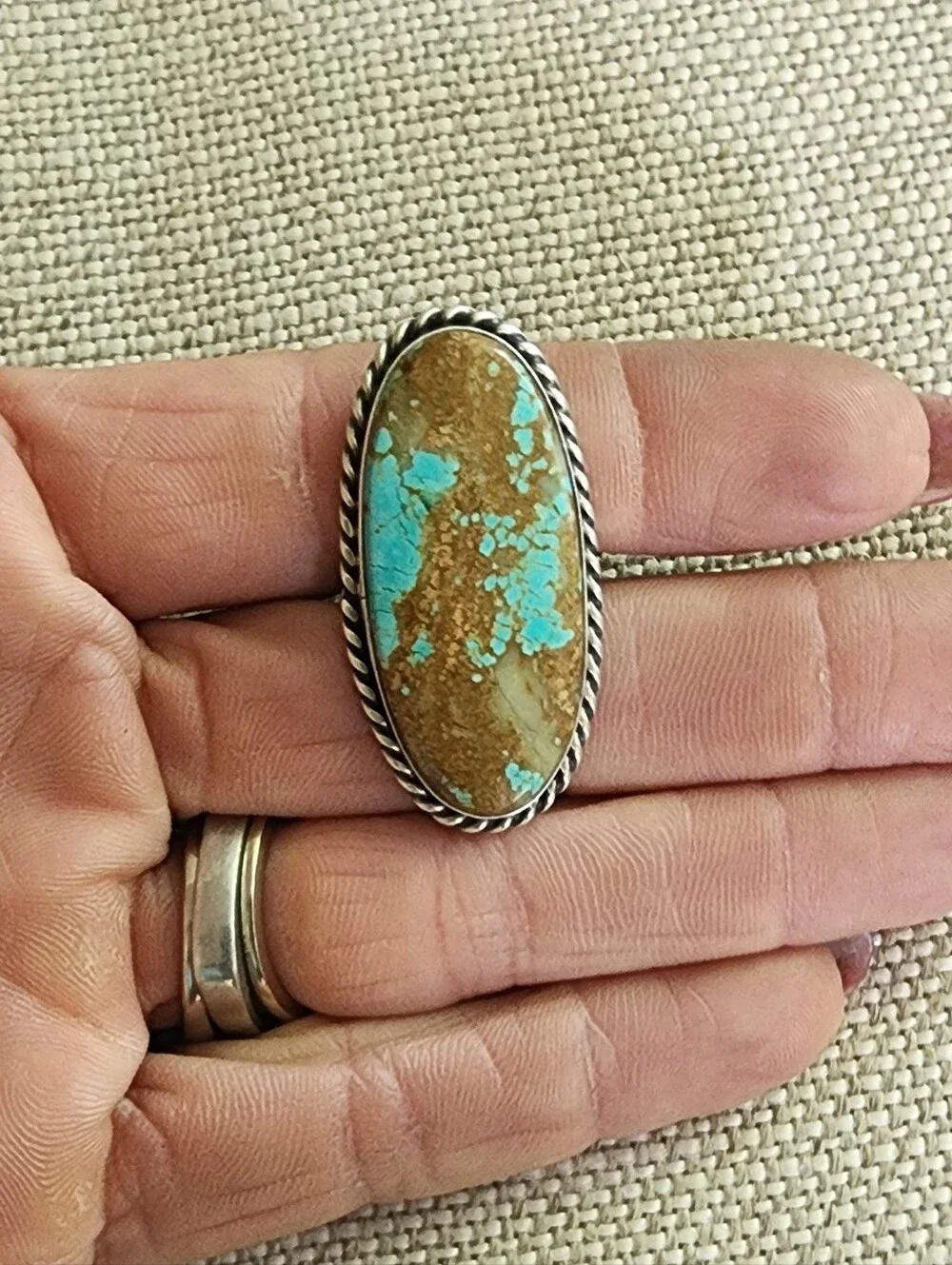 Mine #8 Turquoise Oval Statement Adjistable Ring - Navajo Artist